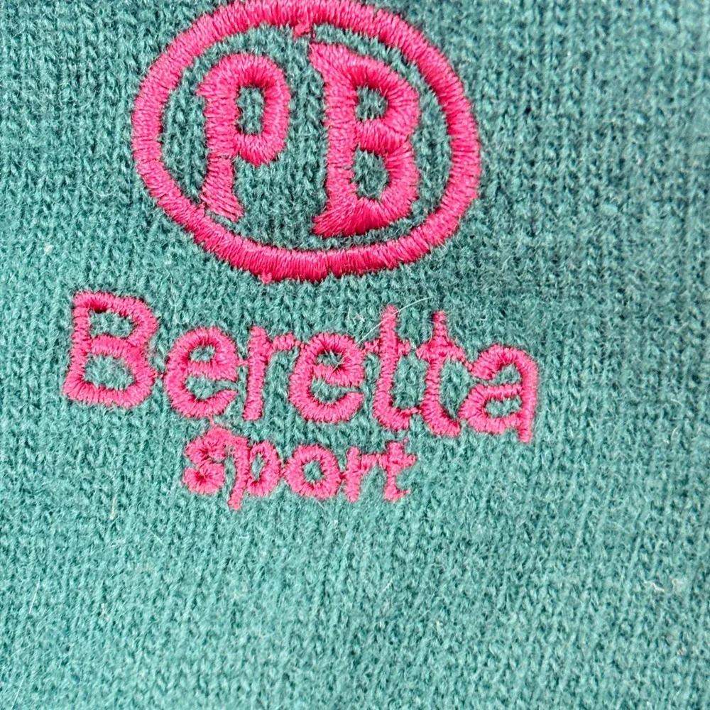 Vtg P Beretta Sport Men Green Embroidered Logo V-Neck Sweater Italy L Academia